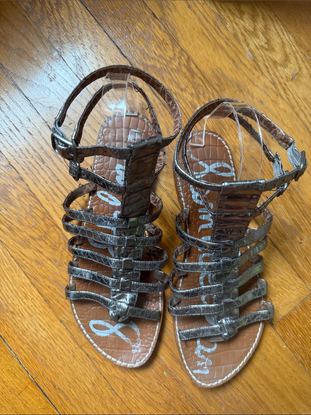 Sam Edelman Pewter Metallic Strappy Gladiator Sandals - Women's